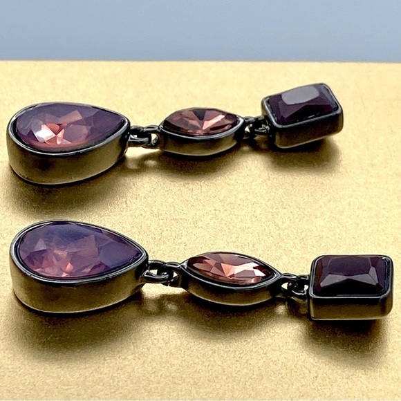 Gorgeous Glass Rhinestone Red Purple Pink Lulu Avenue Drop Earrings - Picture 5 of 7